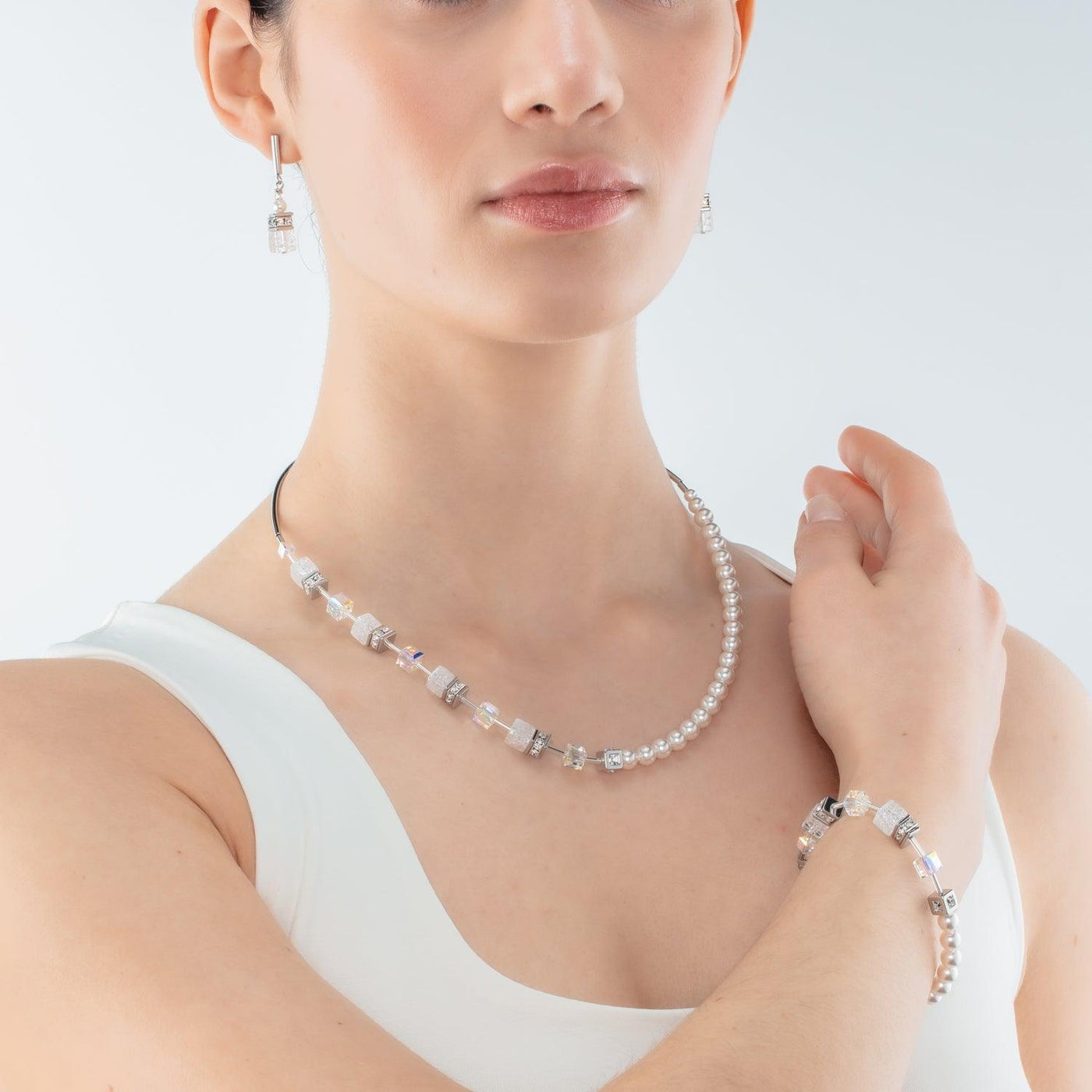 Coeur De Lion GeoCUBE® Precious Fusion Pearls Silver and White Bracelet - Rococo Jewellery