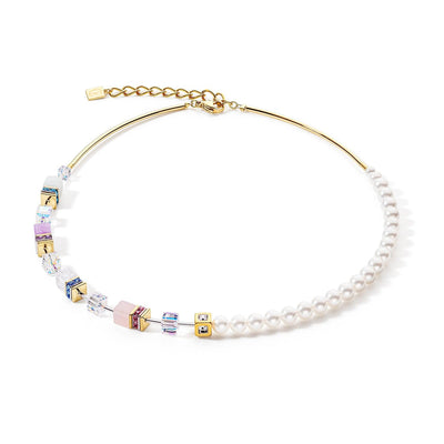 Coeur de Lion Pastel GeoCUBE® and Precious Pearls Fusion Necklace - Rococo Jewellery