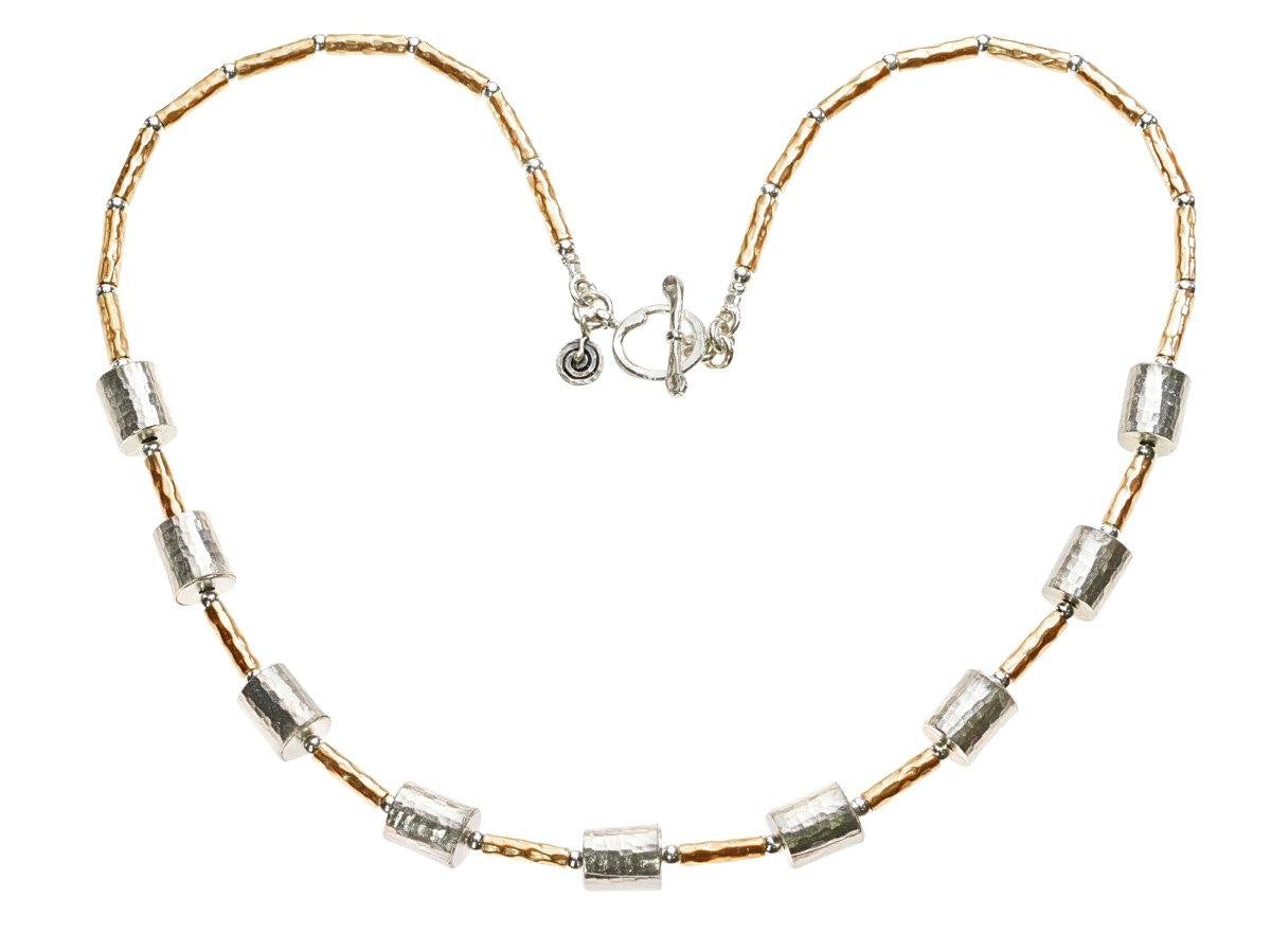 Yaron Morhaim 14k Rolled Gold Necklace with Silver Barrels - Rococo Jewellery