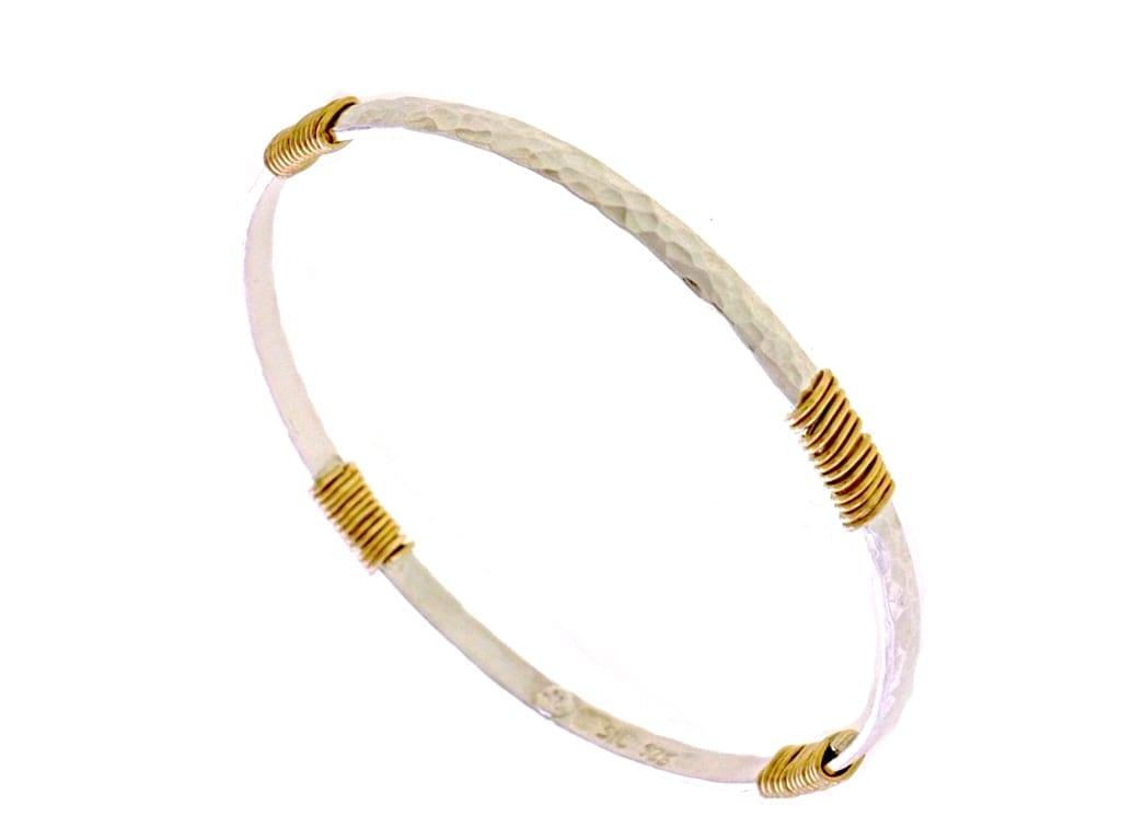 Yaron Morhaim Silver and Gold Wired Hammered Bangle - Rococo Jewellery