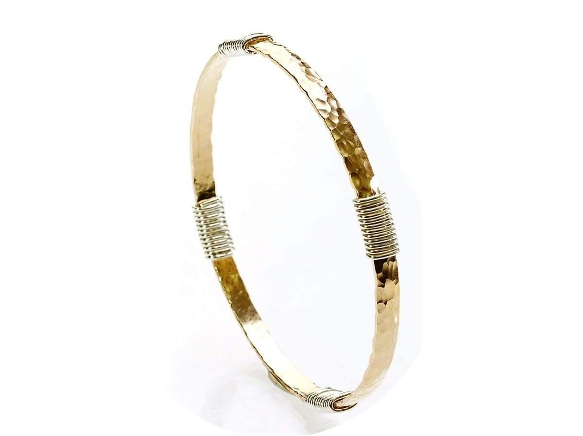Silver and Gold Wired Hammered Bangle - 14ct Rolled Gold - Rococo Jewellery