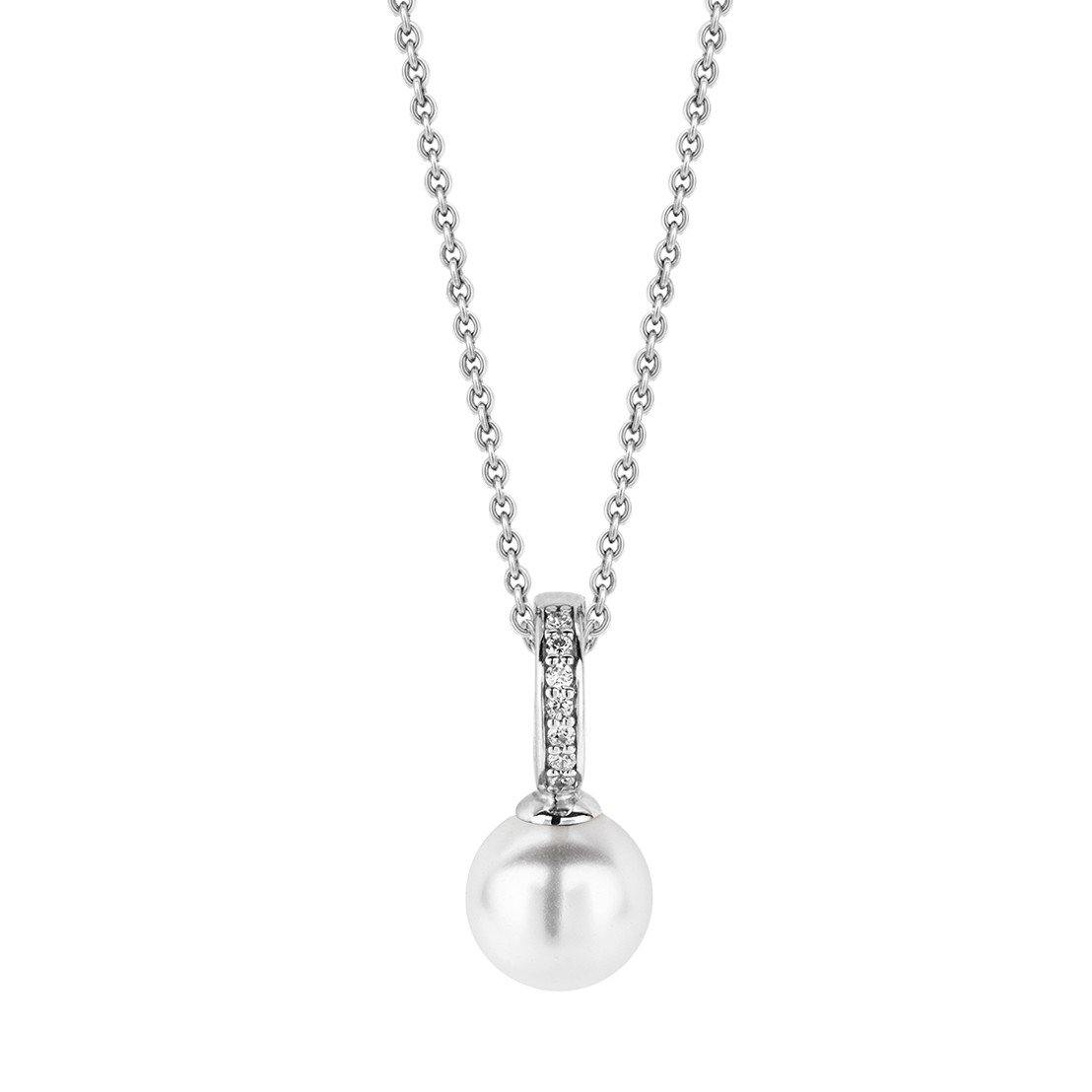 Ti Sento Sterling Silver Pearl Cubic Zirconia Pendant Necklace - Rococo Jewellery