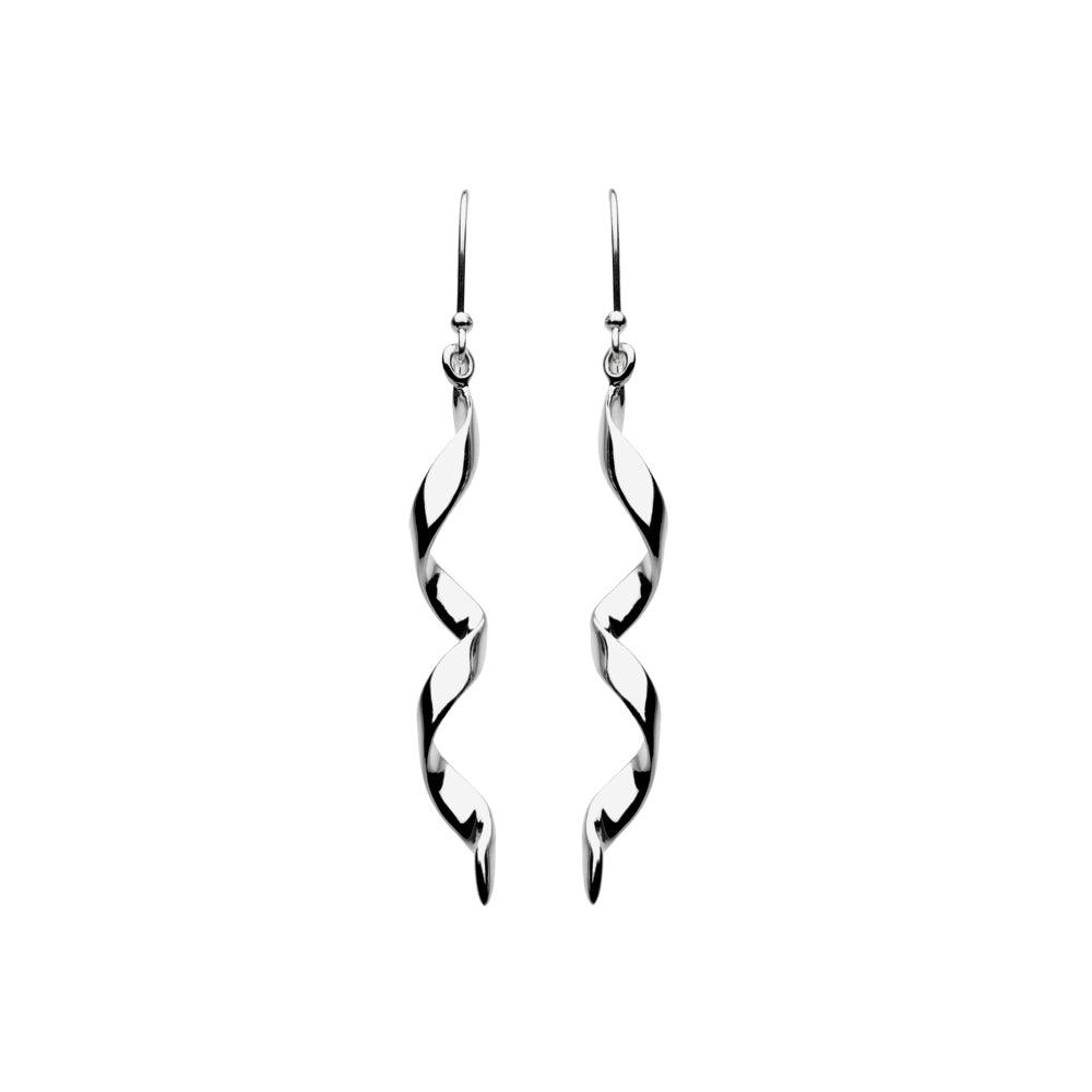 Silver Long Twisted Drop Earrings - Rococo Jewellery