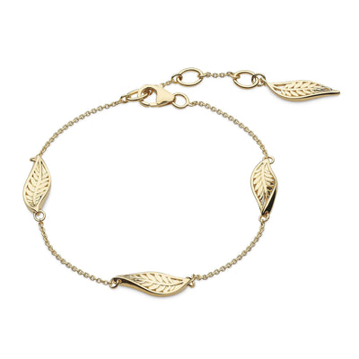 Kit Heath Blossom Eden Trio Leaf Gold Plate 7.5" Bracelet - Rococo Jewellery