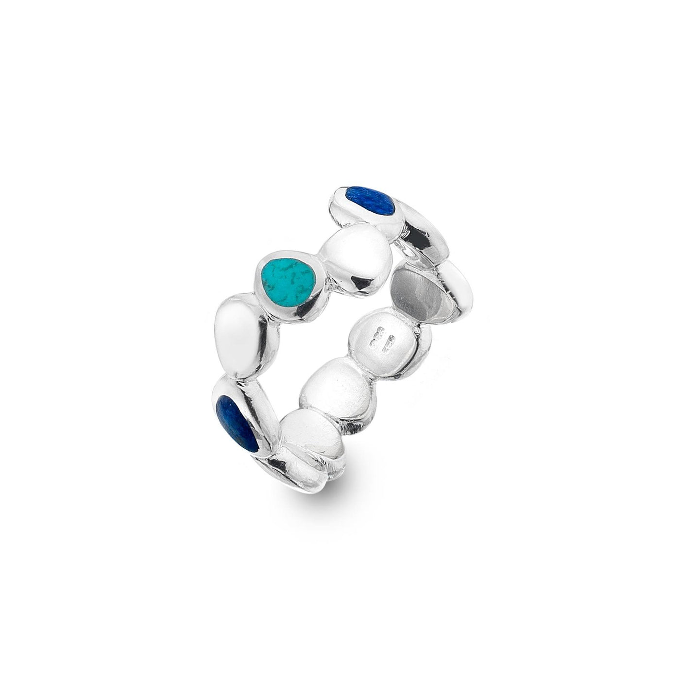 Sea Gems Turquoise and Lapis Pebble Ring - Sterling Silver - Rococo Jewellery