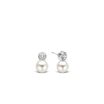 Ti Sento Sterling Silver Pearl Cubic Zirconia Stud Earrings - Rococo Jewellery