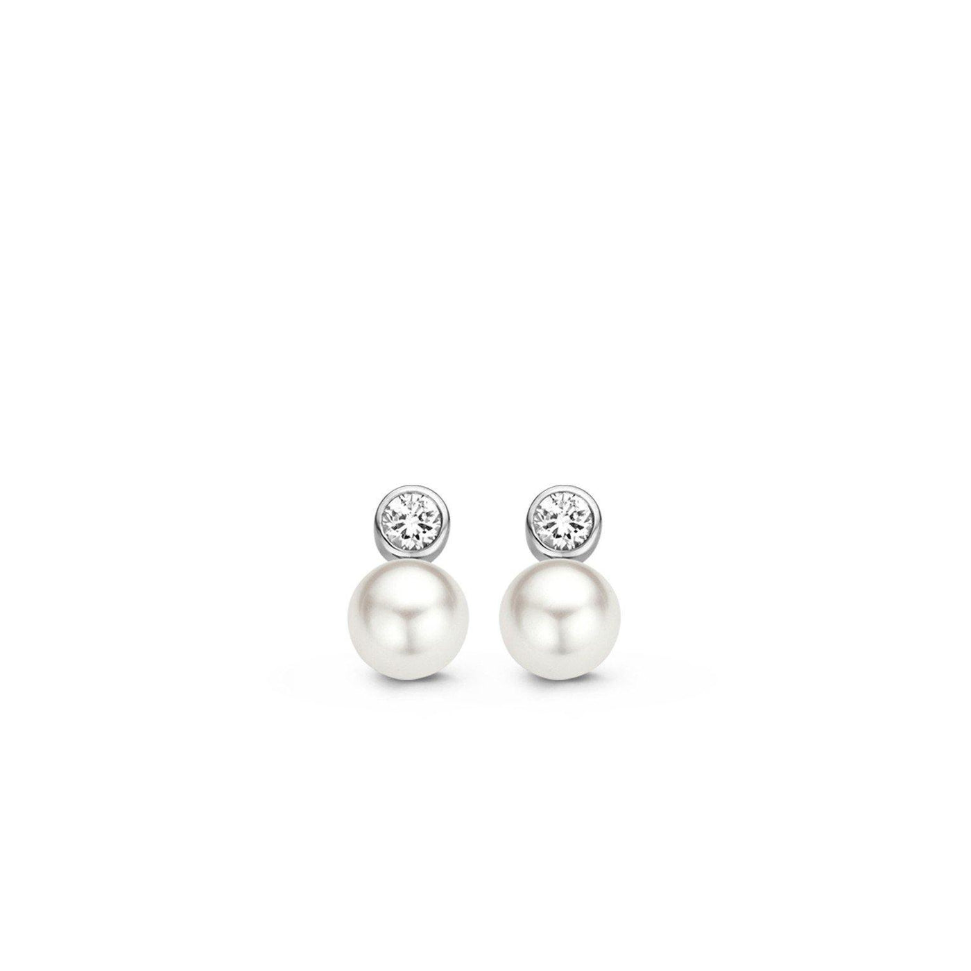 Ti Sento Sterling Silver Pearl Cubic Zirconia Stud Earrings - Rococo Jewellery