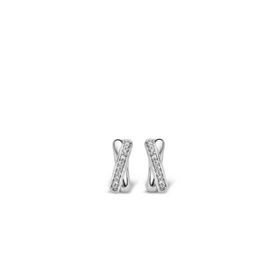 Ti Sento Sterling Silver Cubic Zirconia Crossover Hoop Earrings - Rococo Jewellery
