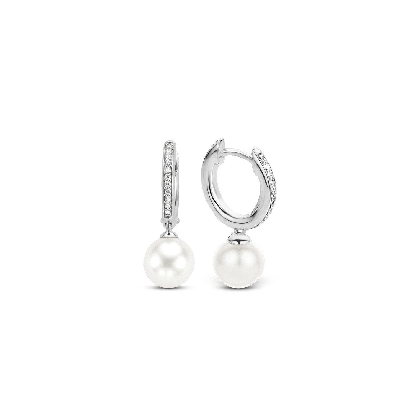 Ti Sento Pearl Cubic Zirconia Hoop Earrings - Rococo Jewellery