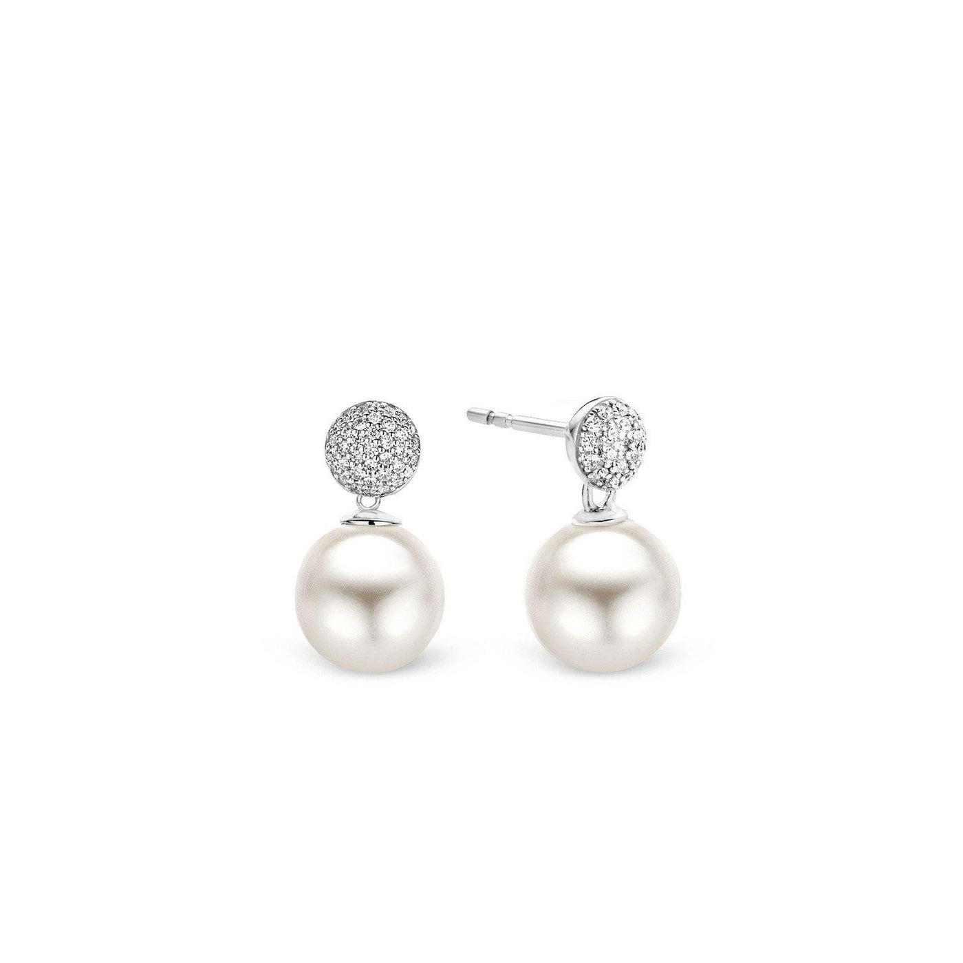 Ti Sento Sterling Silver Pearl and Pavé Cubic Zirconia Earrings - Rococo Jewellery