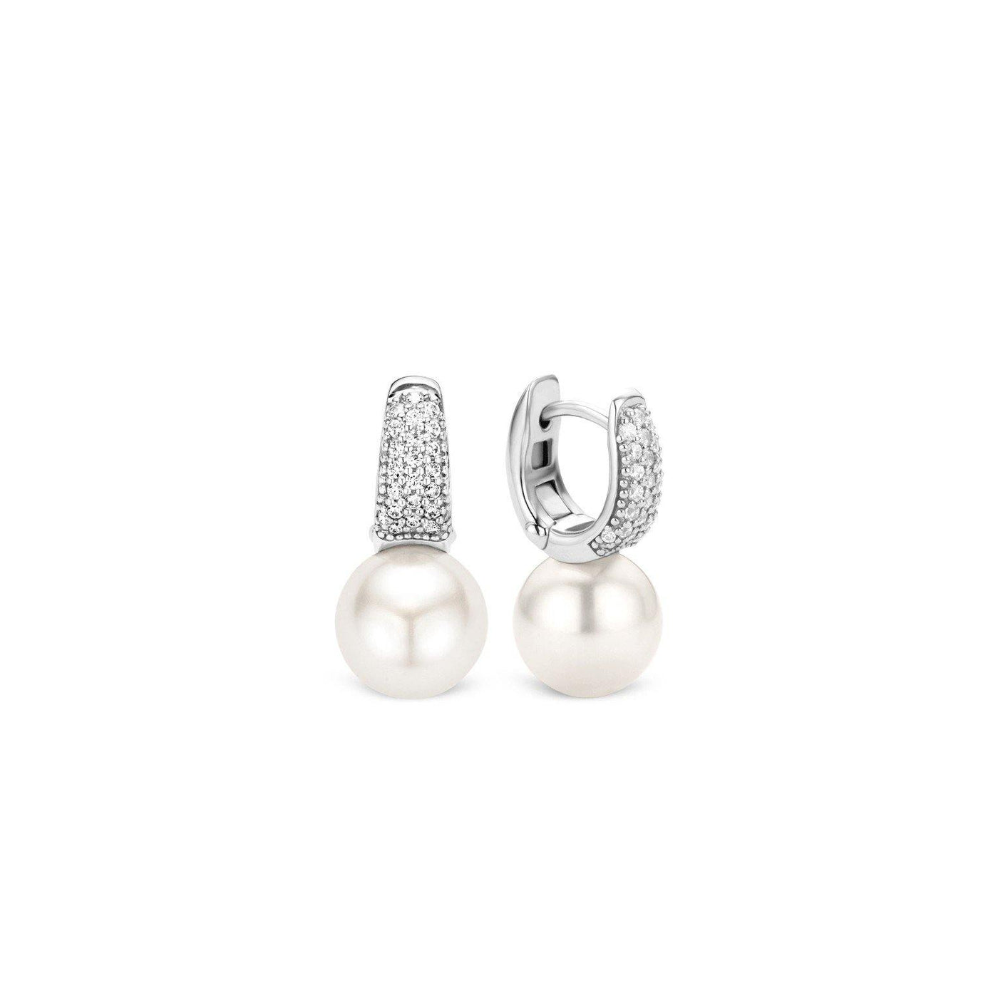 Ti Sento Sterling Silver Pearl and Pavé Cubic Zirconia Hoop Earrings - Rococo Jewellery