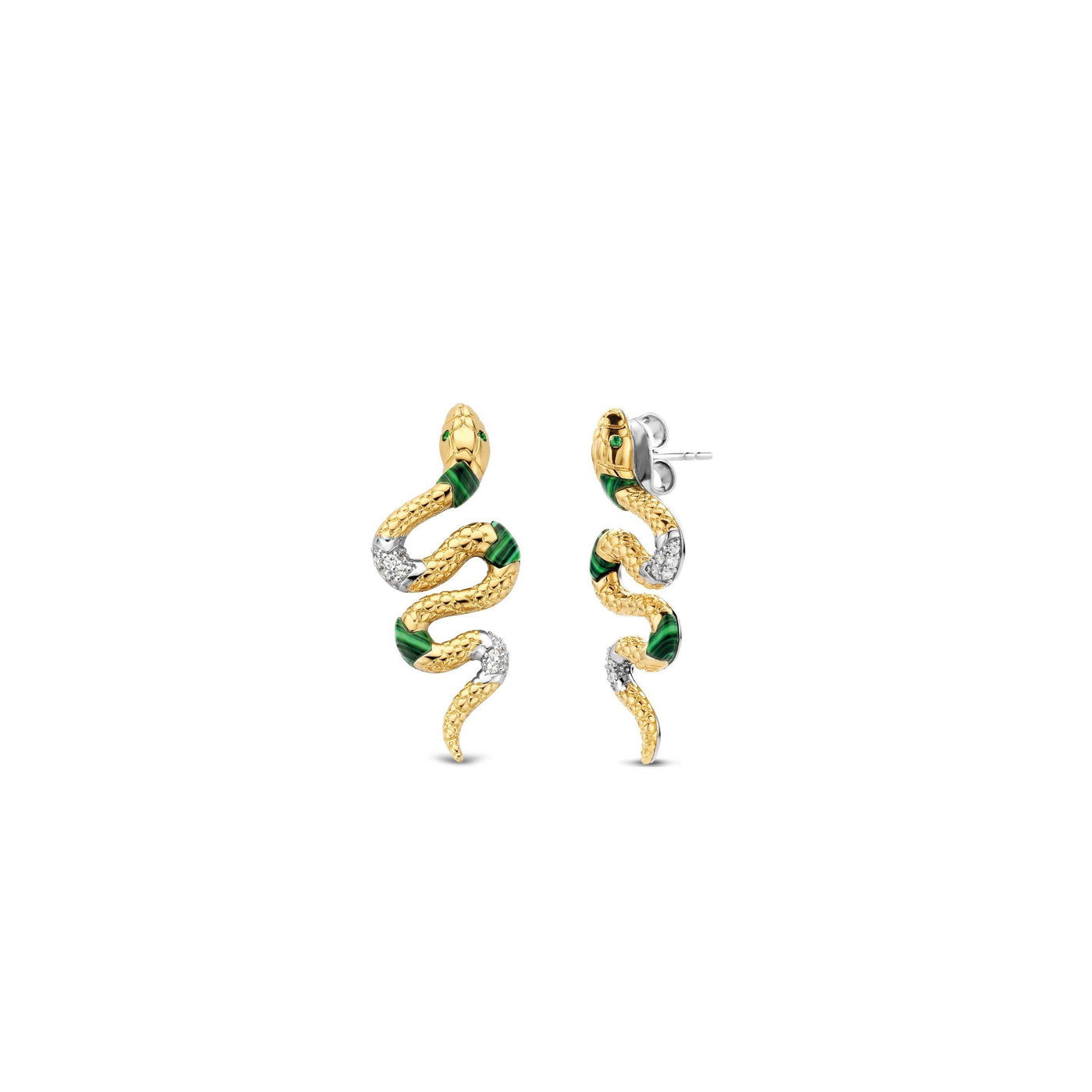 Ti Sento Emerald Snake Earrings - 18ct Gold Vermeil - Rococo Jewellery