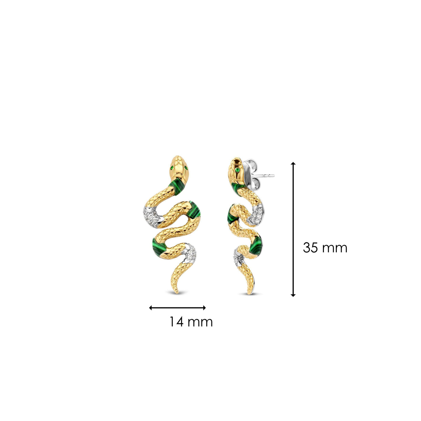 Ti Sento Emerald Snake Earrings - 18ct Gold Vermeil - Rococo Jewellery