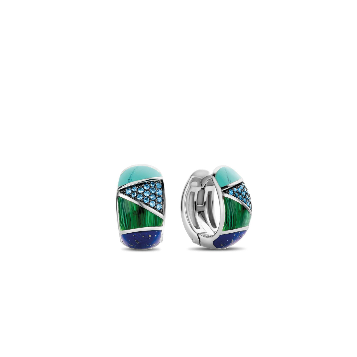 Ti Sento Blue Green Patchwork Hoop Earrings - Rococo Jewellery