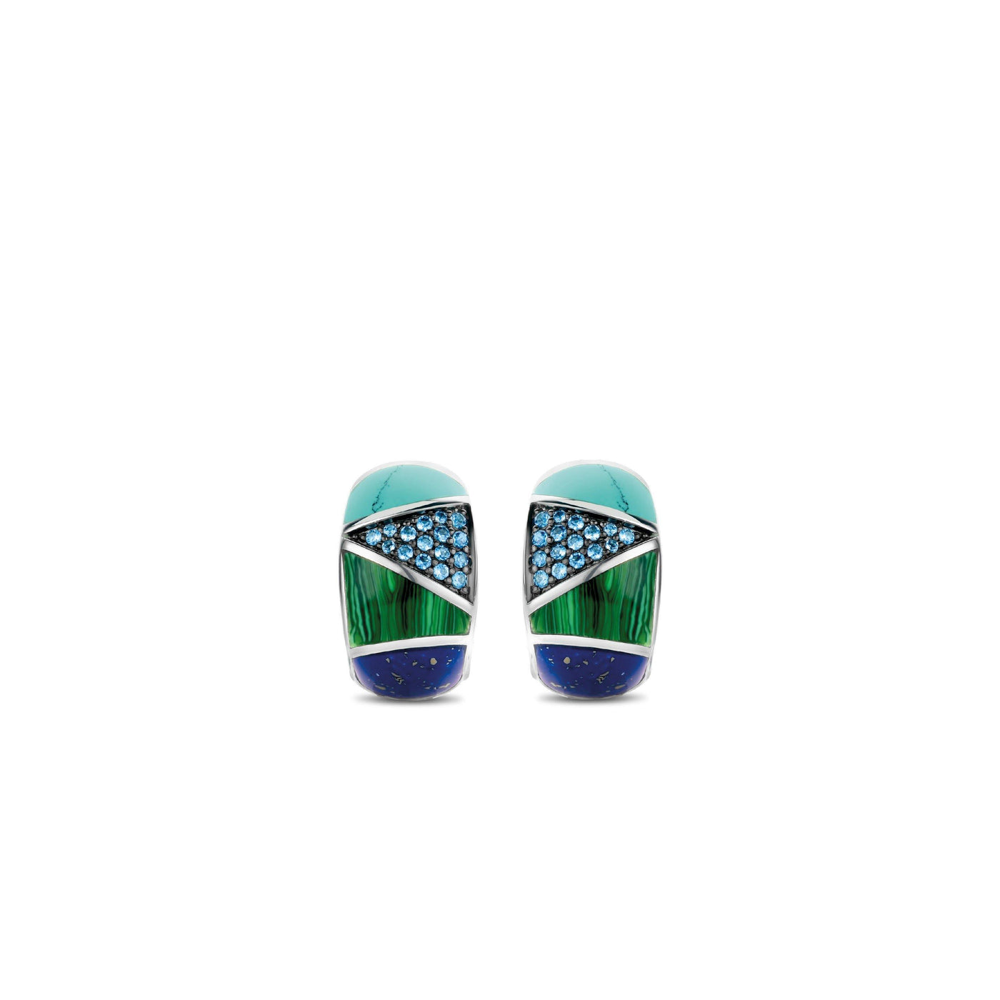 Ti Sento Blue Green Patchwork Hoop Earrings - Rococo Jewellery