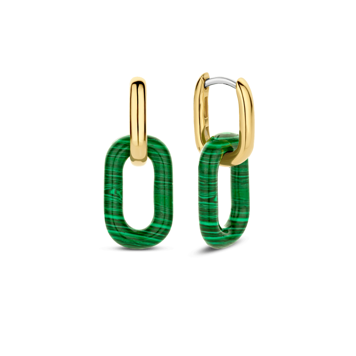 Ti Sento 18ct Gold Vermeil Malachite Link Earrings - Rococo Jewellery