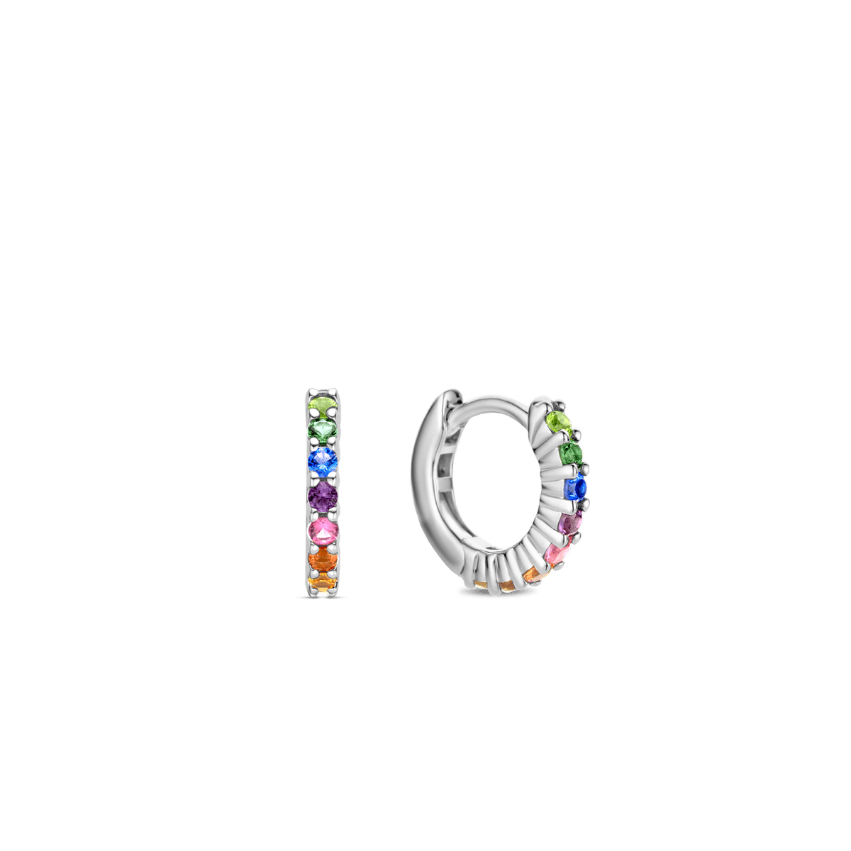 Ti Sento Silver Hoop Earrings with Rainbow Pave Stones - Rococo Jewellery