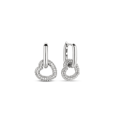 Ti Sento Silver Link Earrings with Cubic Zirconia Hearts - Rococo Jewellery