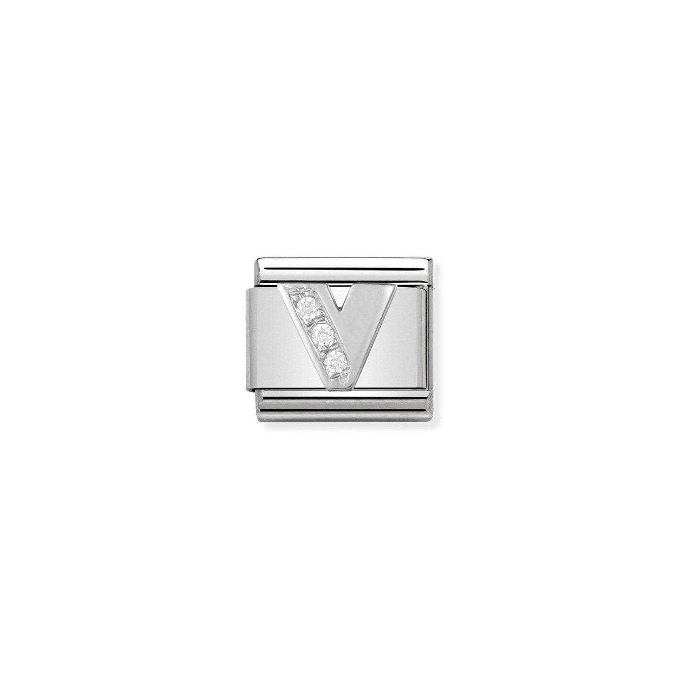 Nomination Classic CZ Silver Letter V Charm - Rococo Jewellery