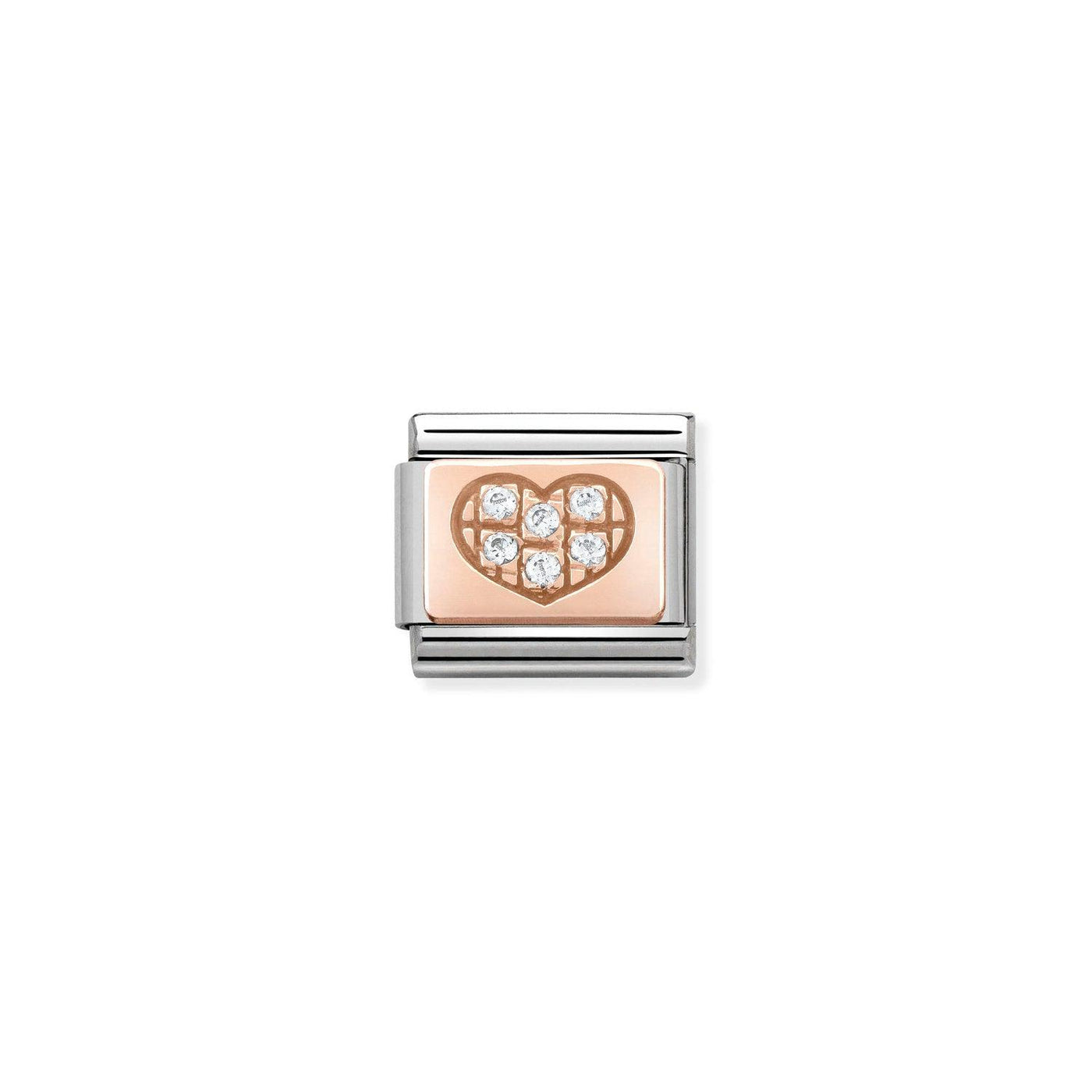 Nomination Classic 9ct Rose Gold CZ Heart Charm - Rococo Jewellery