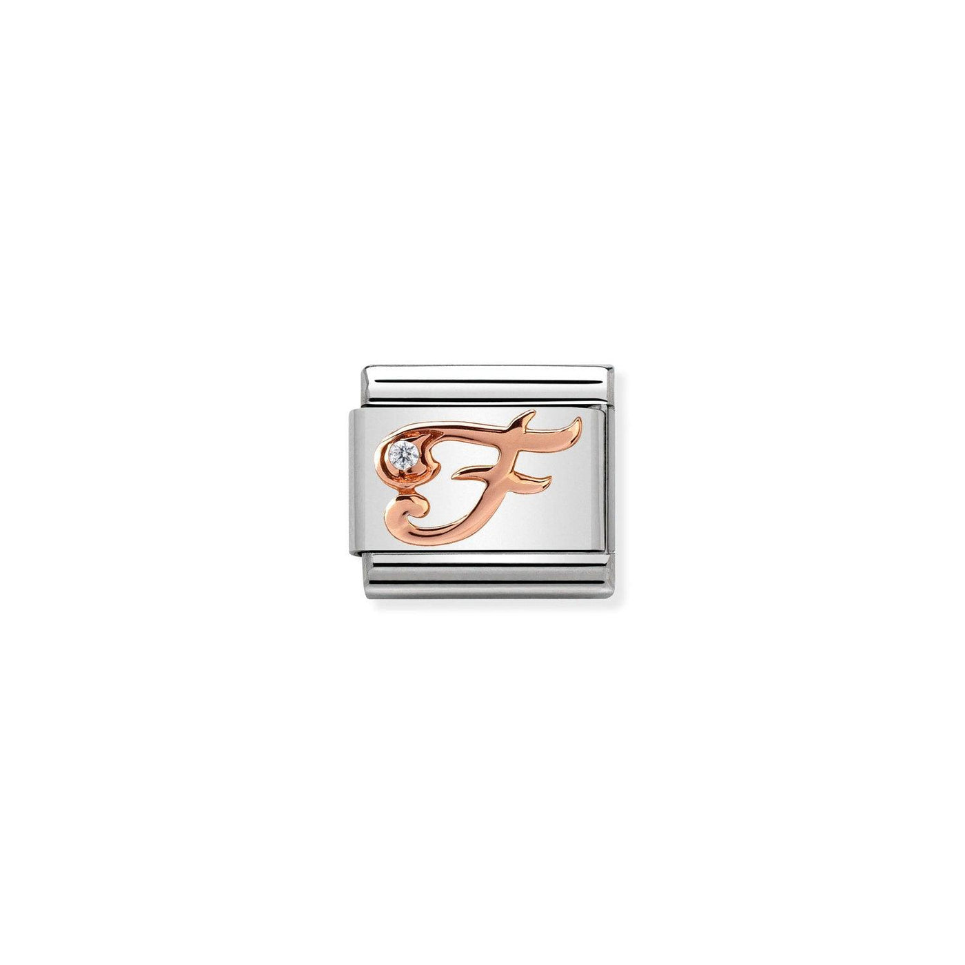 Nomination Classic Rose Gold And CZ Letter F Charm - Rococo Jewellery