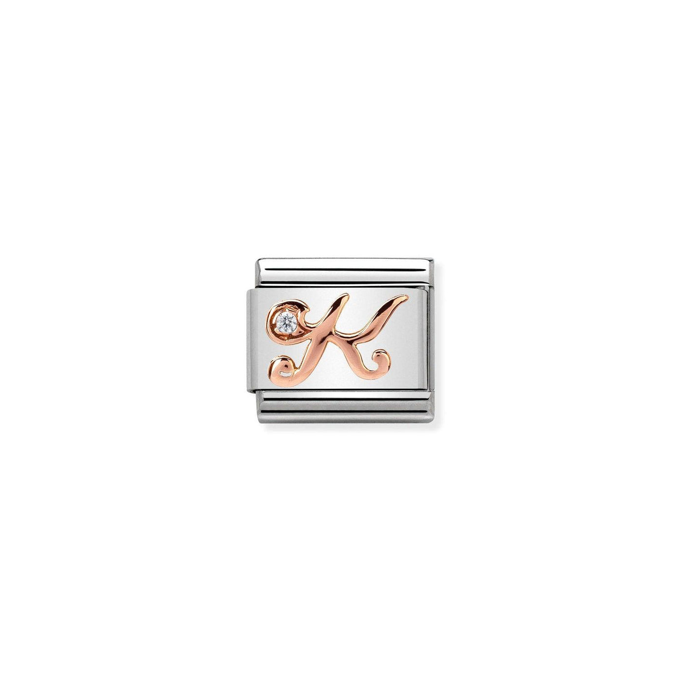 Nomination Classic Rose Gold And CZ Letter K Charm - Rococo Jewellery