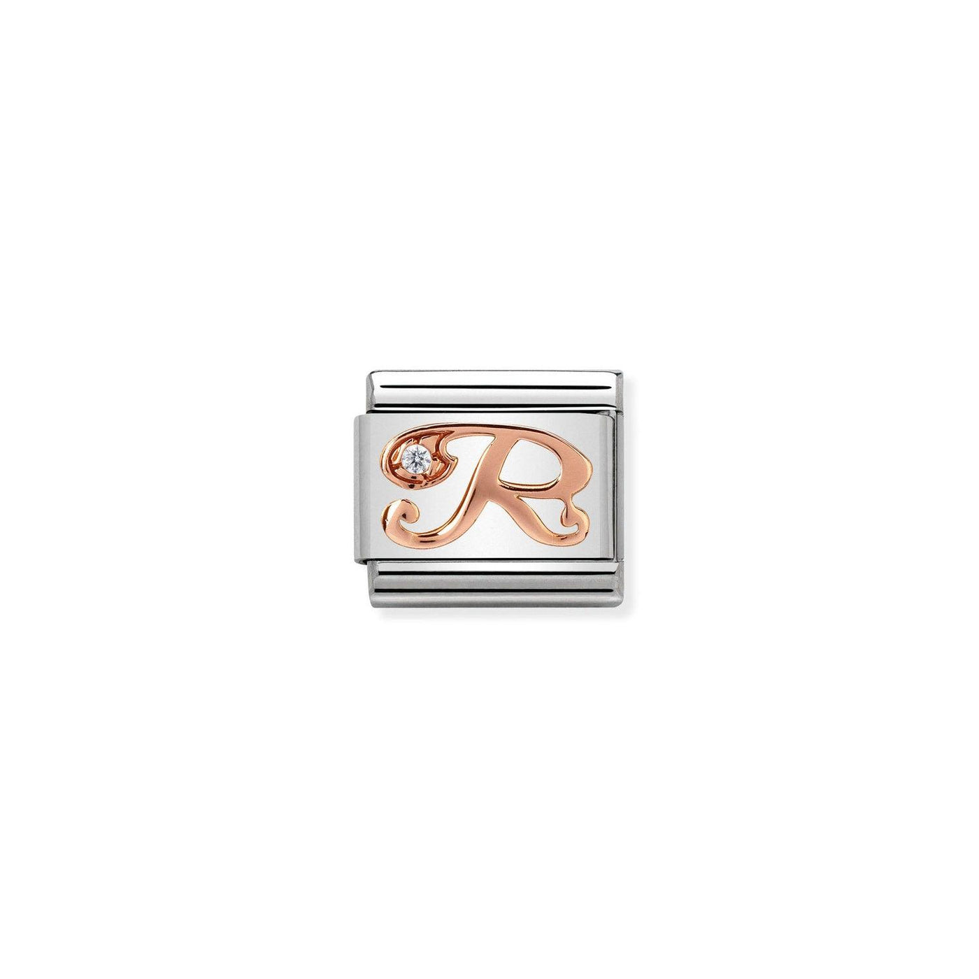 Nomination Classic Rose Gold And CZ Letter R Charm - Rococo Jewellery