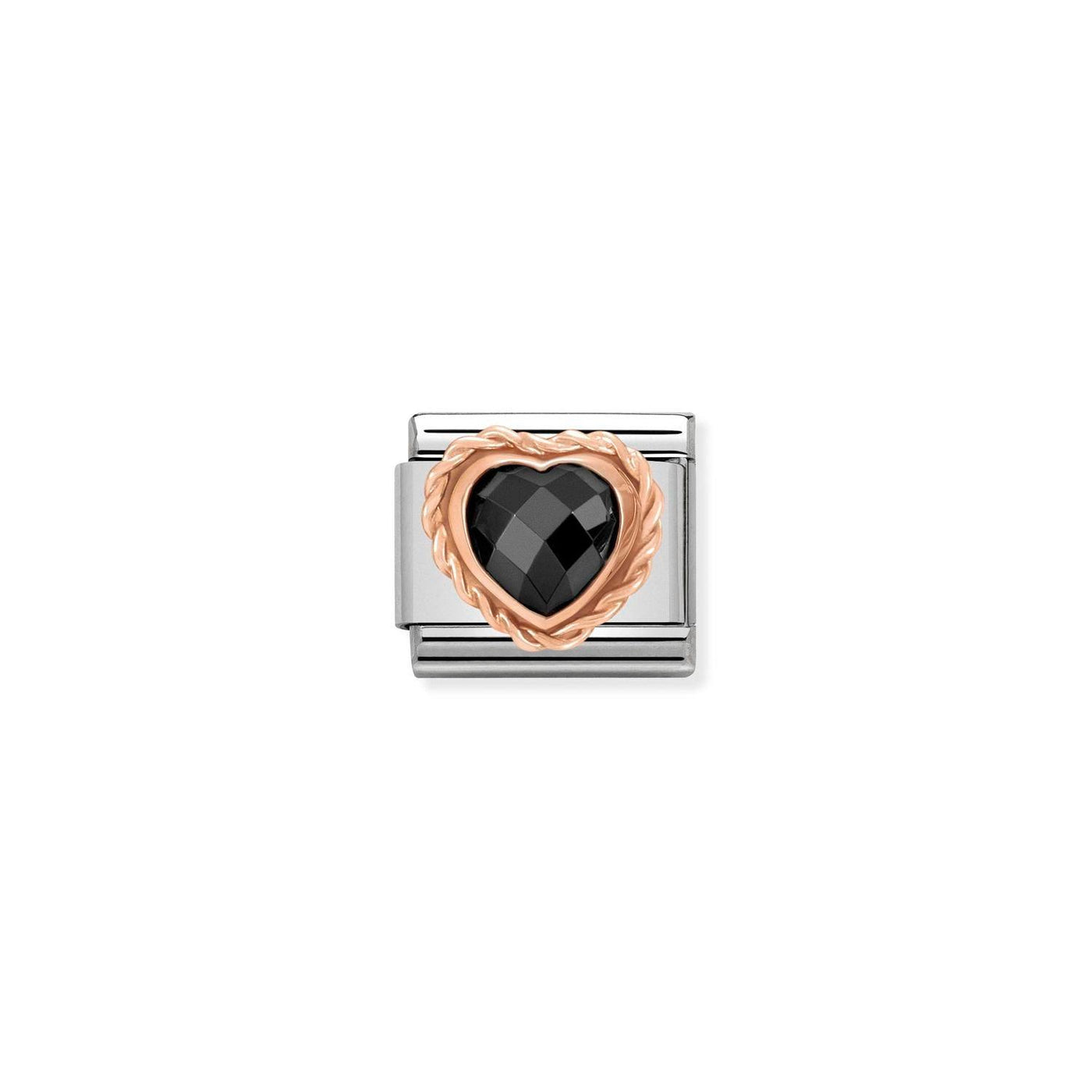 Nomination Classic Rose Gold Heart with Black Cubic Zirconia Charm - Rococo Jewellery