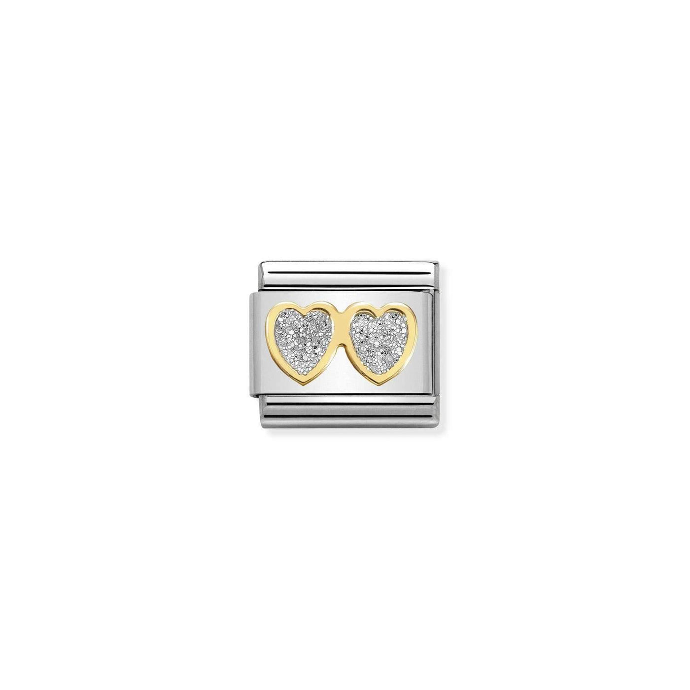 Nomination Classic 18ct Gold & Silver Glitter Double Heart - Rococo Jewellery