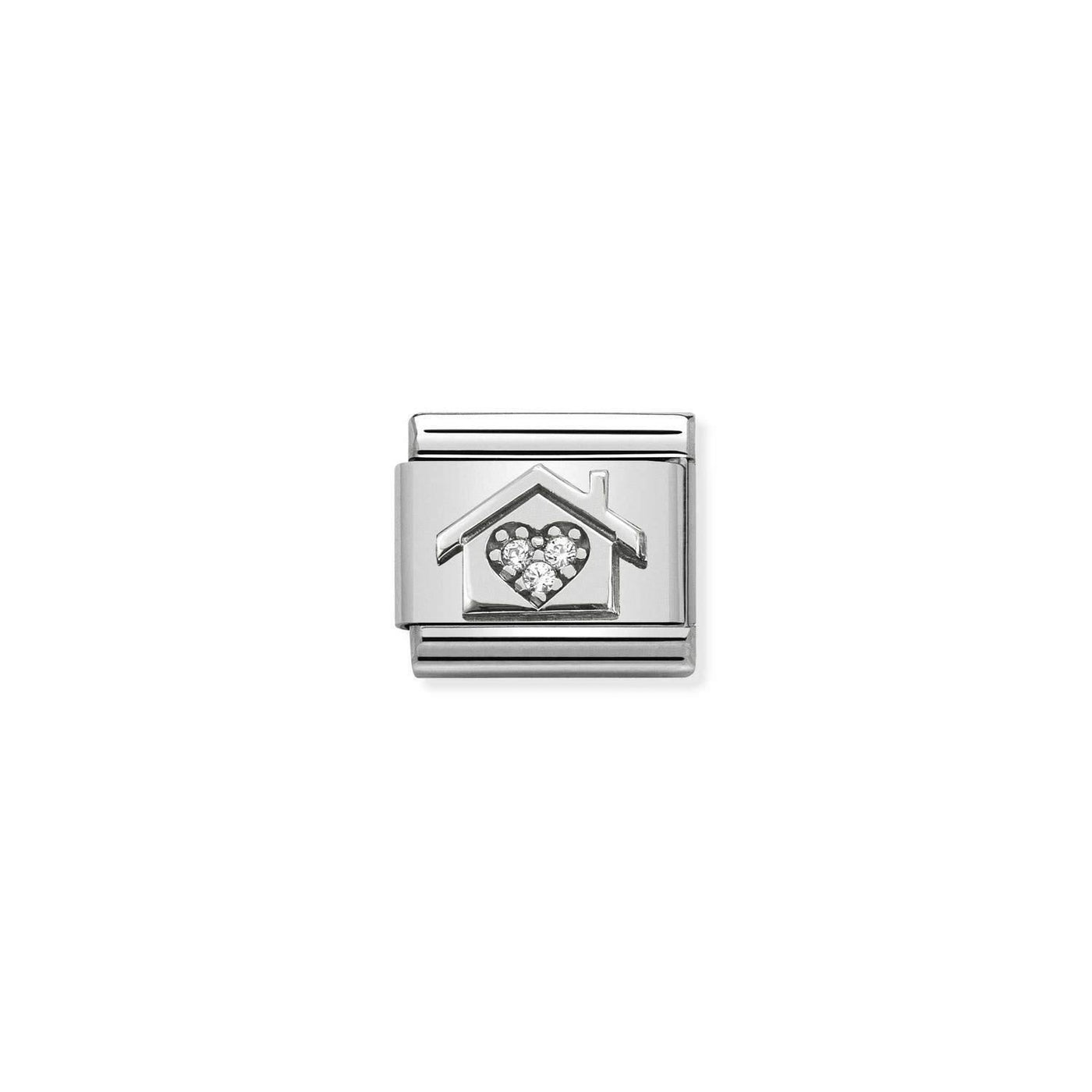 Nomination Classic Silver & White CZ Home With Heart Charm - Rococo Jewellery