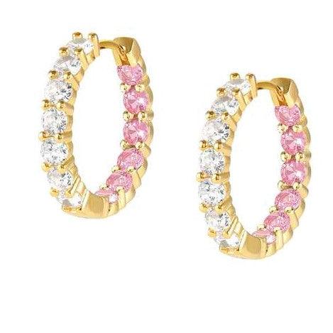 Nomination Chic & Charm Gold and Silver Pink Cubic Zirconia Hoop Earrings - Rococo Jewellery