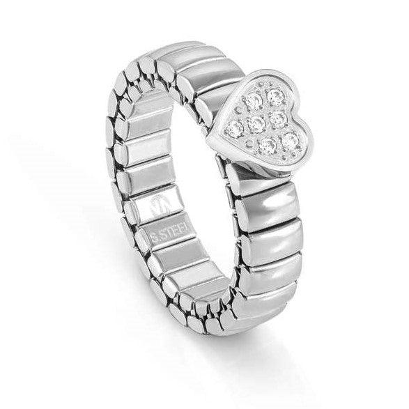 Nomination Steel Ring with a Heart and Cubic Zirconia - Rococo Jewellery