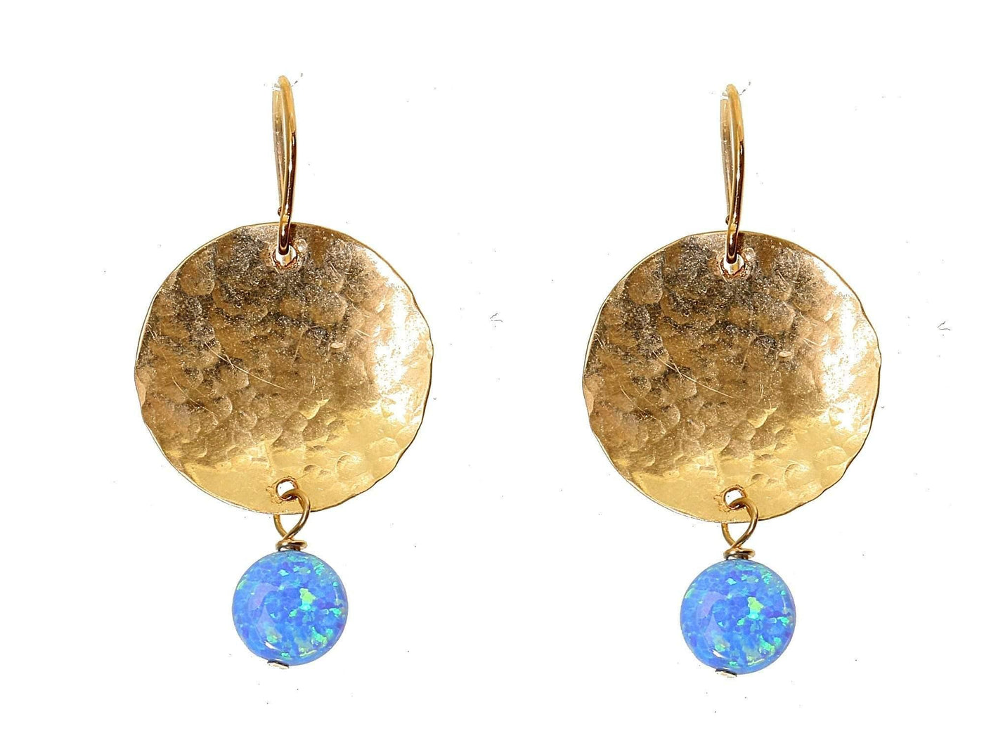Blue Opal with Hammered Gold Drop Earrings - Rococo Jewellery