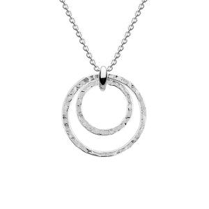 Silver Double Hammered Circle Necklace with Chain - Rococo Jewellery