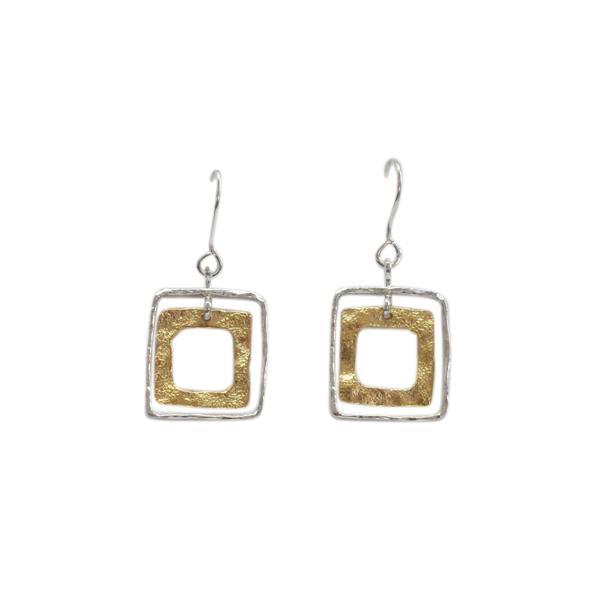 Articulated Gold Mix Double Square Drop Earrings - Rococo Jewellery