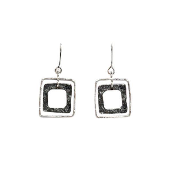 Sterling Silver Double Square Drop Earrings - Rococo Jewellery