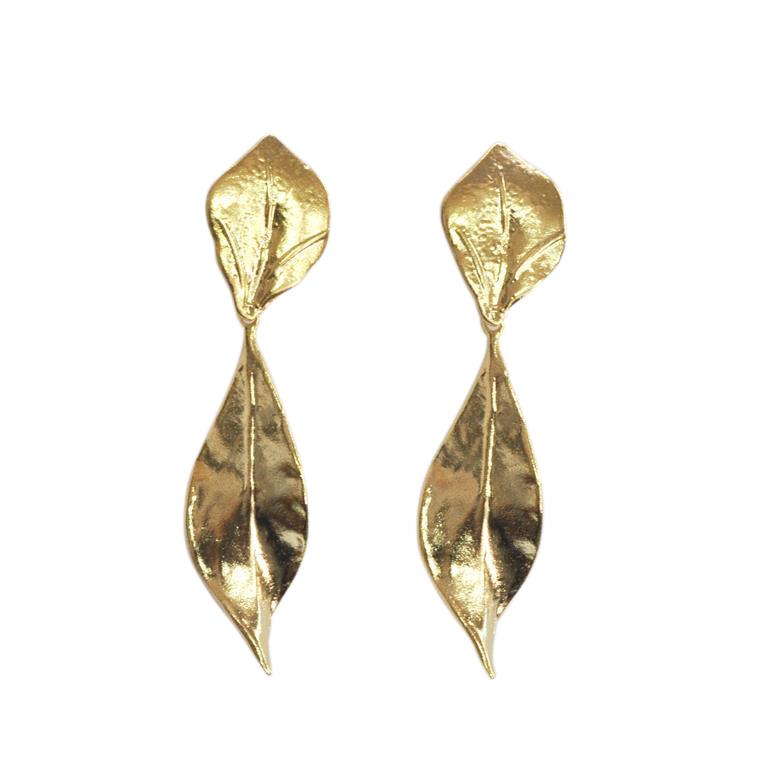 Saphirim Leaf Drop Earrings - 18ct Gold Vermeil - Rococo Jewellery