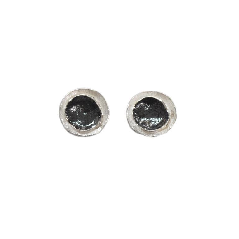 Double Disc Silver and Black Two Tone Stud Earrings - Rococo Jewellery