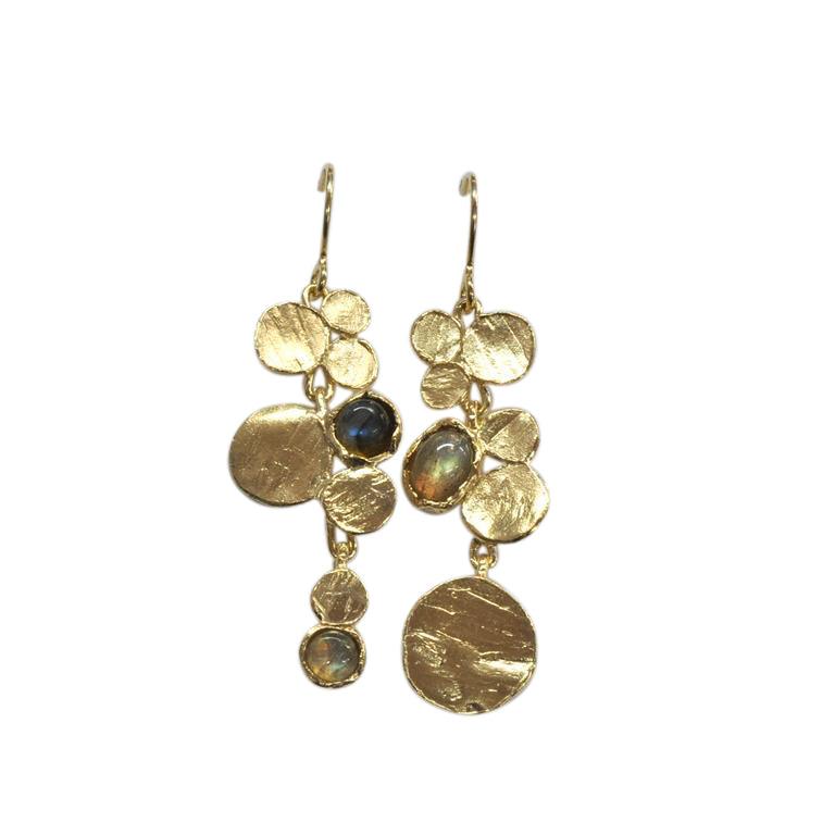 18ct Gold Vermeil & Labradorite Asymmetrical Earrings - Rococo Jewellery