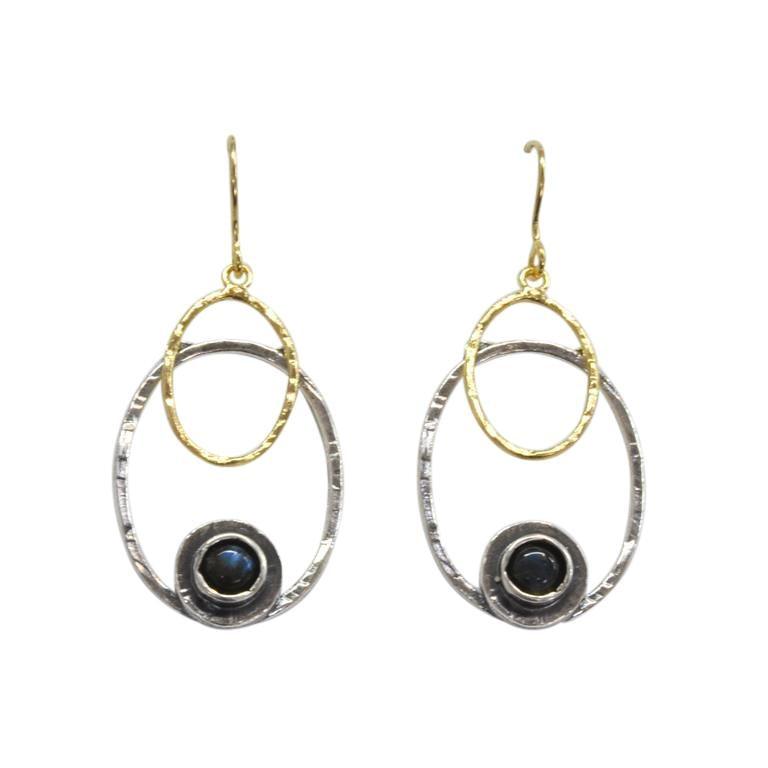 Double Oval Labradorite Drop Earrings - Rococo Jewellery