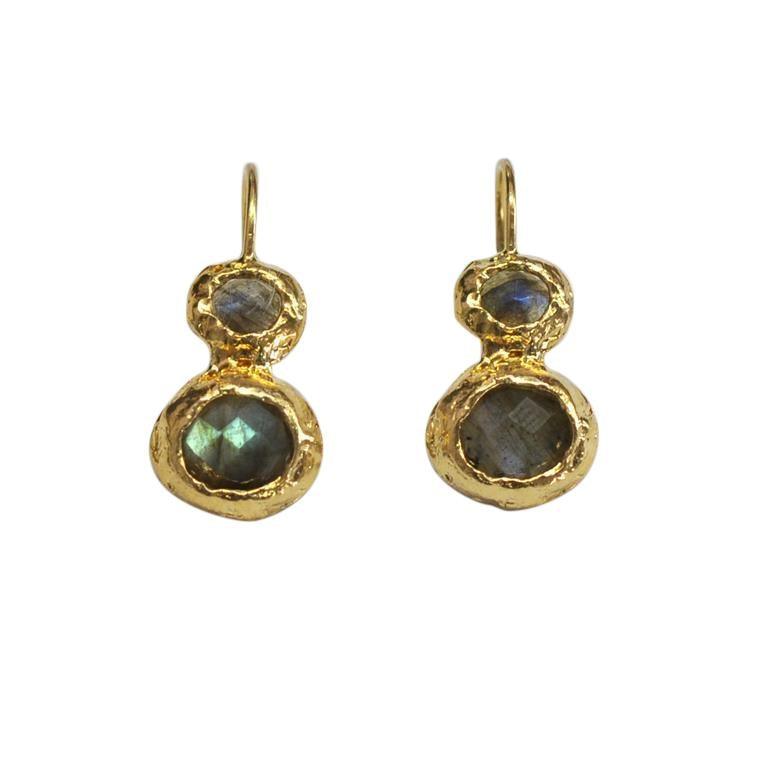 Gold Double Drop Labradorite Earrings - Rococo Jewellery