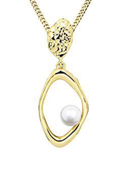 Gold Plated Pearl Oval Pendant - Rococo Jewellery