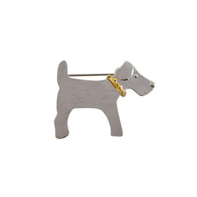Sterling Silver Terrier Dog with Gold Collar Brooch - Rococo Jewellery