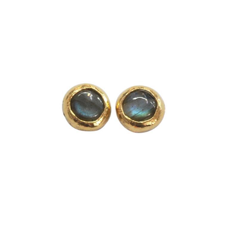 Gold Plated Circle Labradorite Stud Earrings - Rococo Jewellery