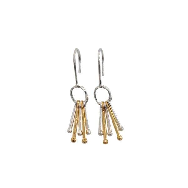 Silver and Gold Tassel Stick Drop Earrings - Rococo Jewellery