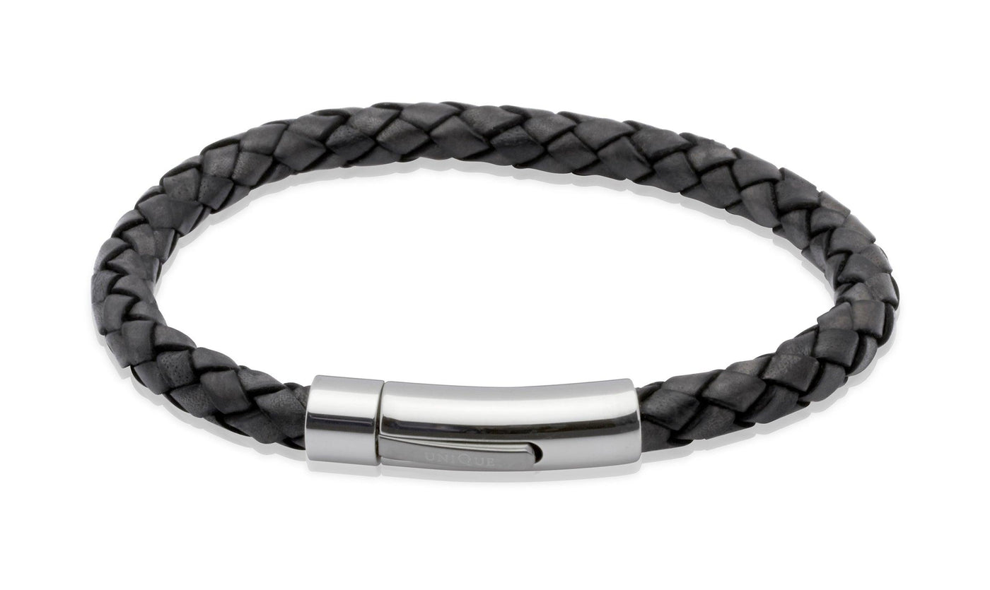 Unique & Co Leather and Stainless Steel Bracelet - Rococo Jewellery