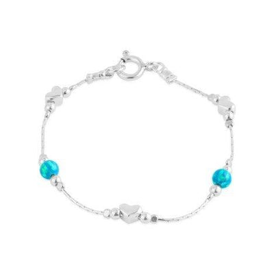 Lavan Silver and Aqua Opal Heart Bracelet - Rococo Jewellery
