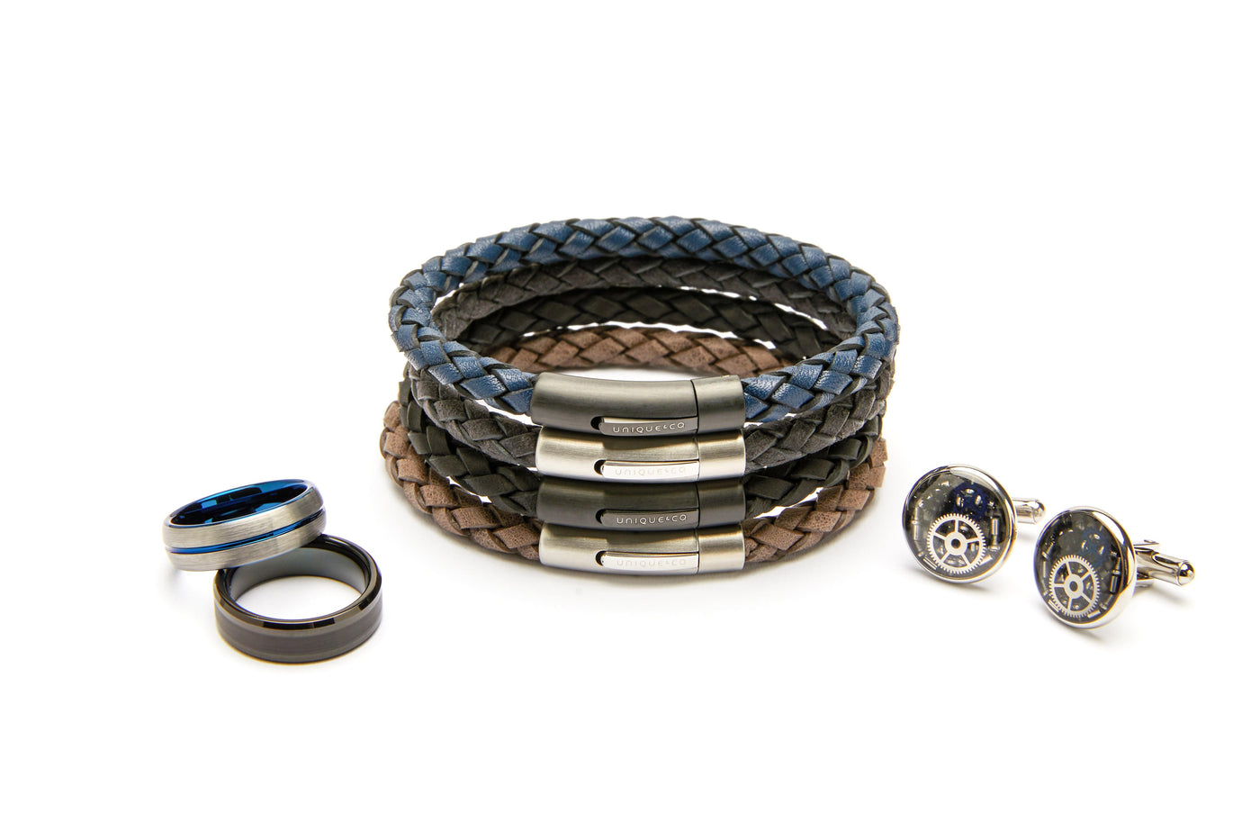 Unique & Co Leather Bracelet Matt Steel Clasp - Various Colours - Rococo Jewellery