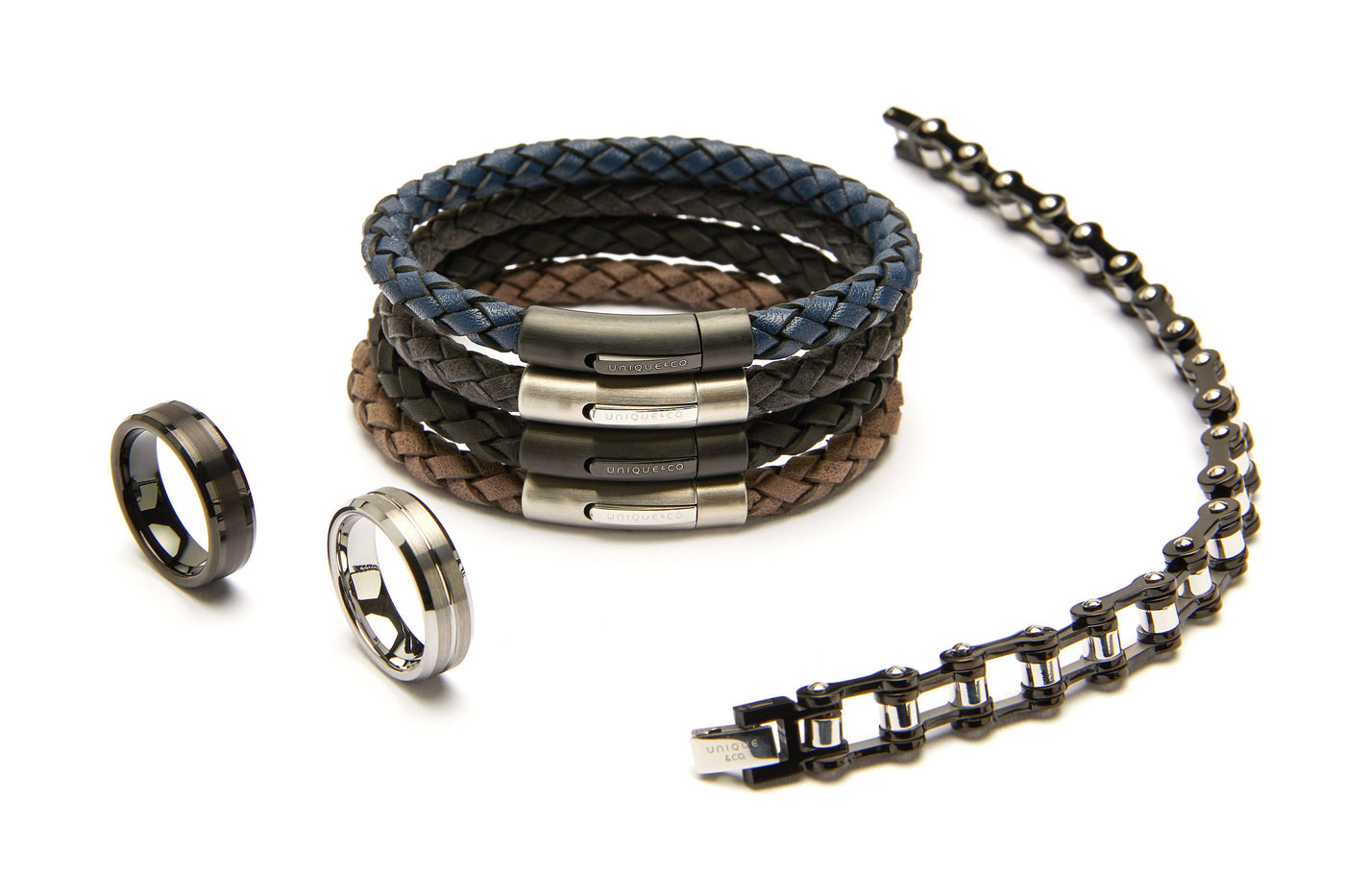 Unique & Co Leather Bracelet Matt Steel Clasp - Various Colours - Rococo Jewellery
