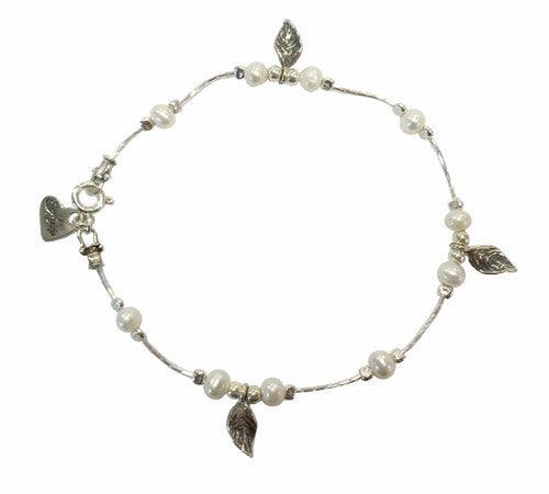 Aviv Pearl and Silver Leaf Bracelet - Rococo Jewellery